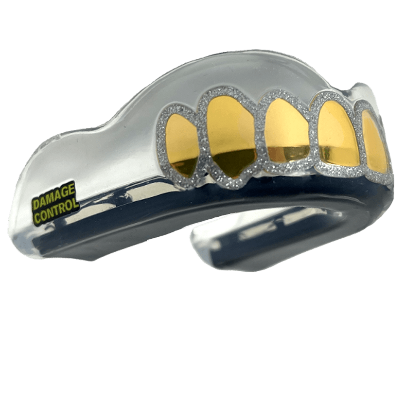 Gold Grillz Silver Sparkle Outline-Damage Control Mouthguards