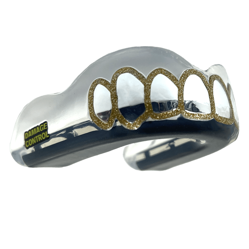 Platinum Grillz with Gold Sparkle Outline-Damage Control Mouthguards