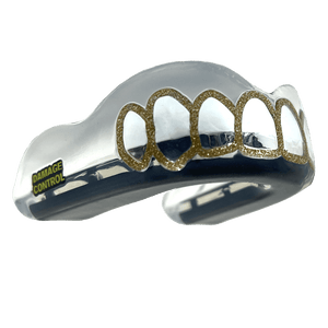 Platinum Grillz with Gold Sparkle Outline-Damage Control Mouthguards