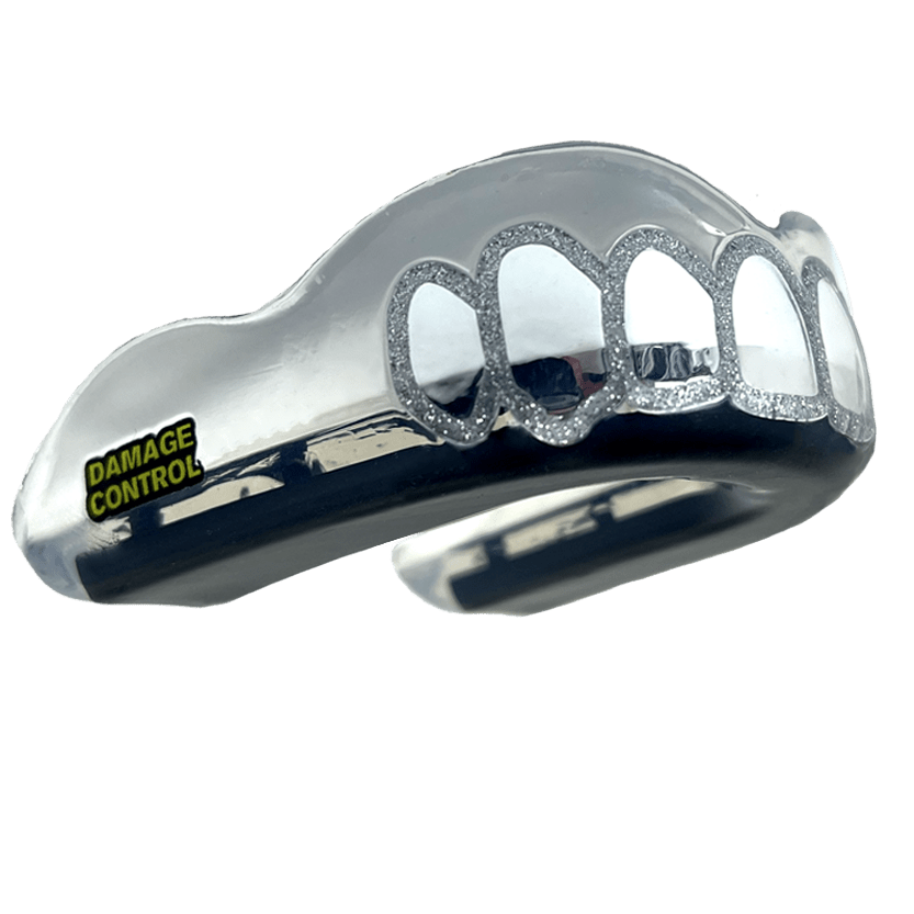 Platinum Grillz with Silver Sparkle Outline-Damage Control Mouthguards