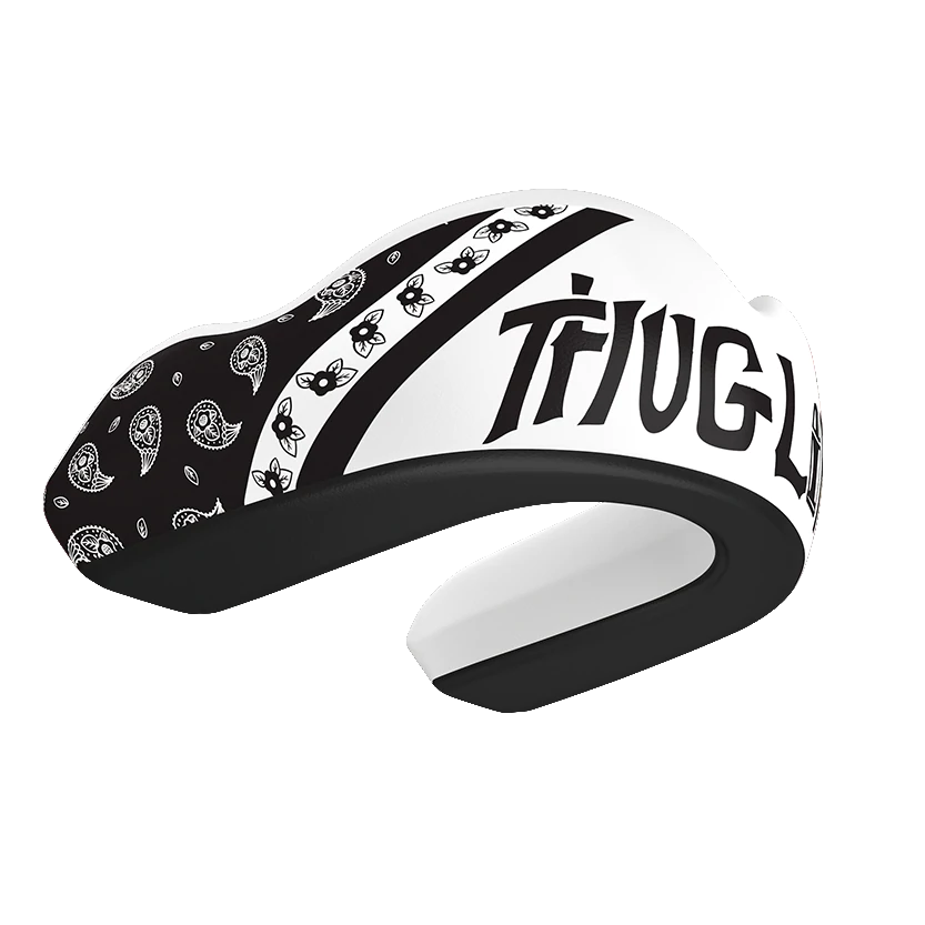 Mouthguard with 'Thug Life' design in black and white