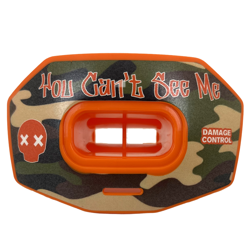 You Can't See Me Lip Guard Green Camo Orange Lip Guard-Damage Control Mouthguards