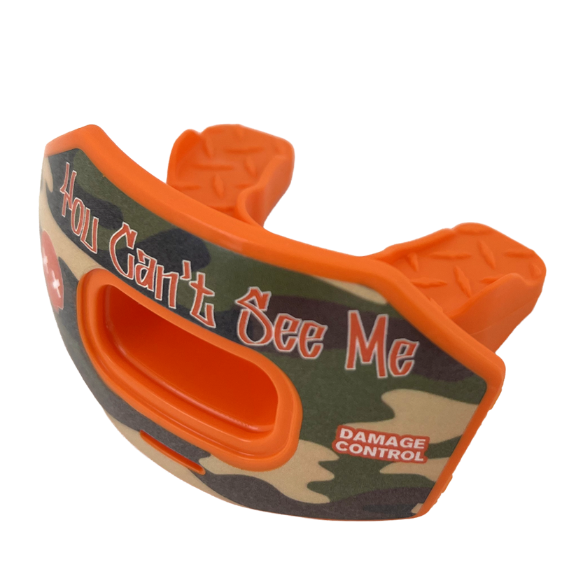 You Can't See Me Lip Guard Green Camo Orange Lip Guard-Damage Control Mouthguards
