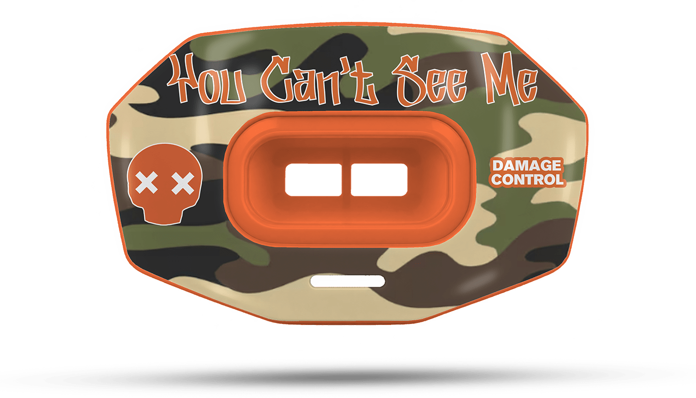 You Can't See Me Lip Guard Green Camo Orange Lip Guard-Damage Control Mouthguards